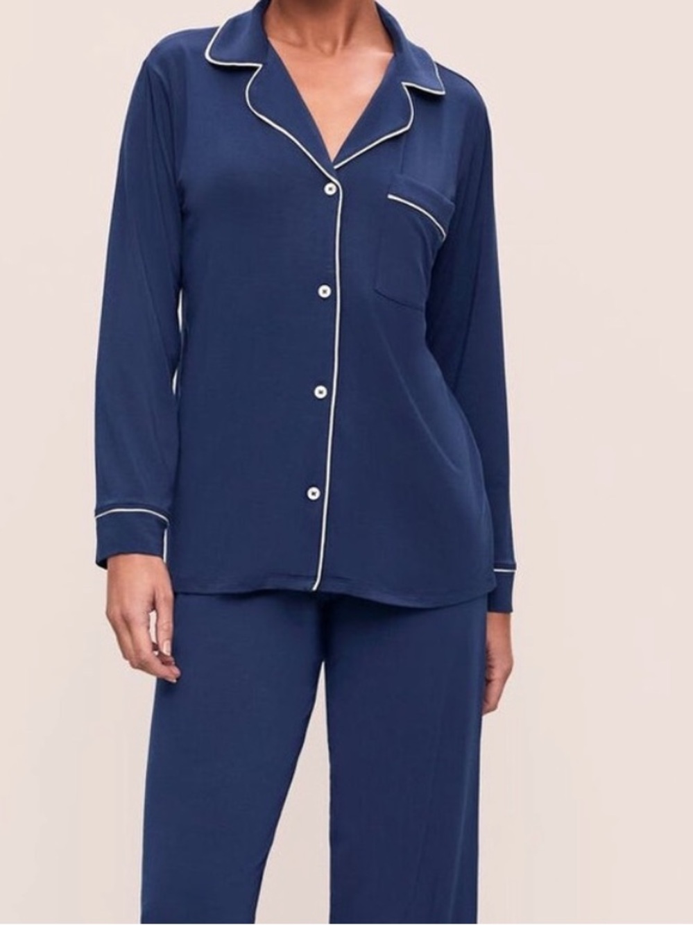 Eberjey Gisele navy blue jersey piped pajama top